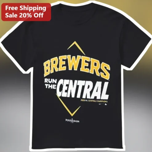 Brewers Run The Central 2025 NL Central Champions Tee Milwaukee Brewers Fan Gear