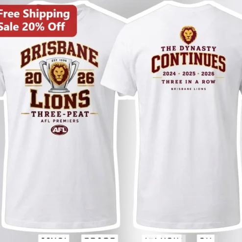 Brisbane Lions Three-Peat AFL Premiers Dynasty Tee