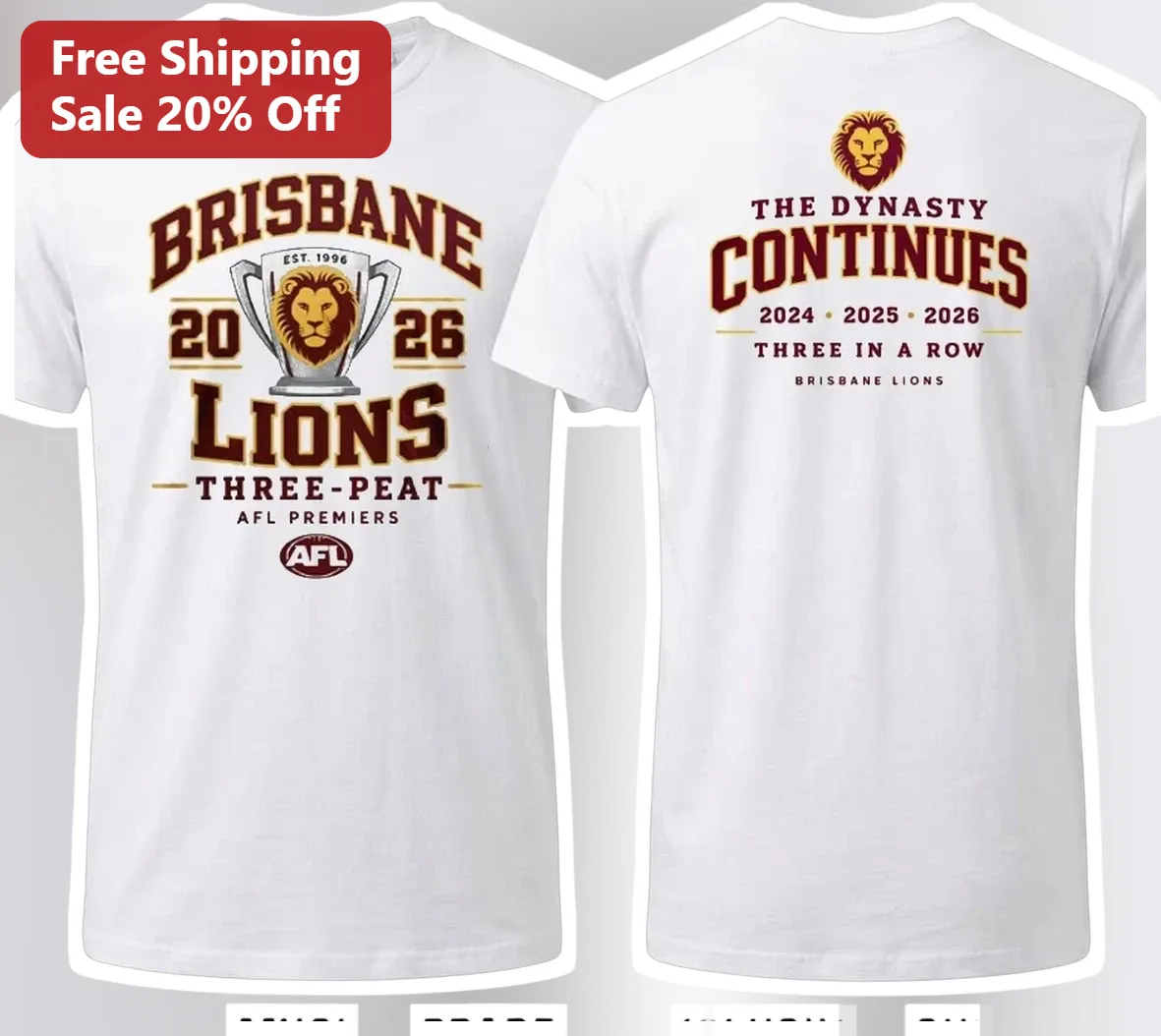 Brisbane Lions Three-Peat AFL Premiers Dynasty Tee