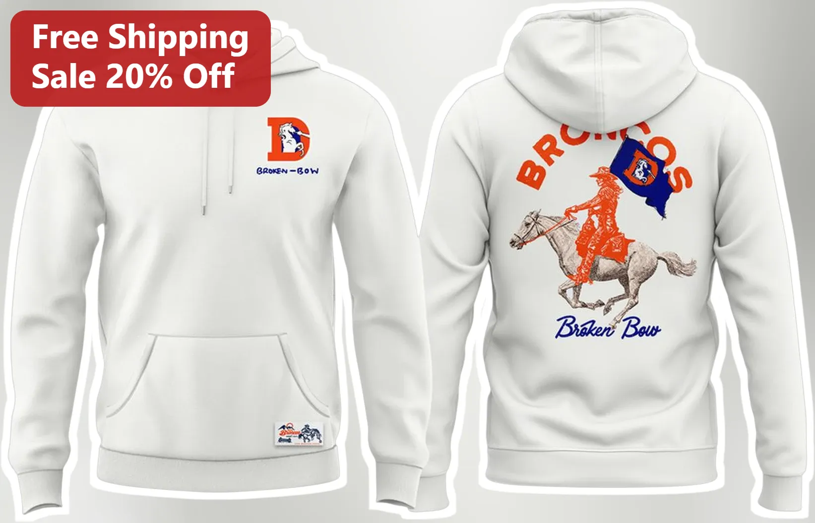 Broken Bow Broncos Roper Hoodie Western Varsity Pullover