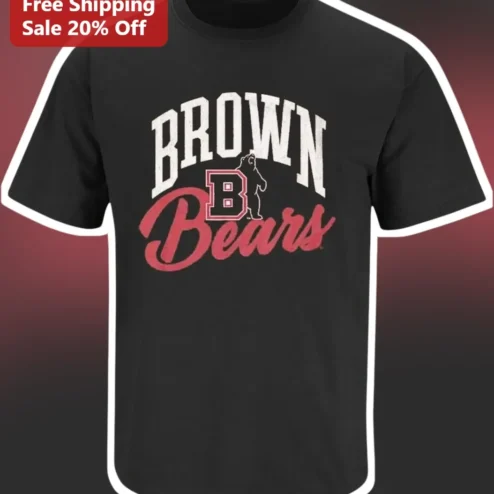 Brown Bears Vintage Collegiate Graphic Tee Black Distressed Ivy League Style Shirt