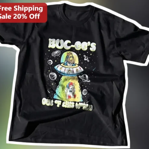 Buc-ee's Out Of This World Tee Retro Sci-Fi Beaver Alien Abduction Graphic Shirt Gift
