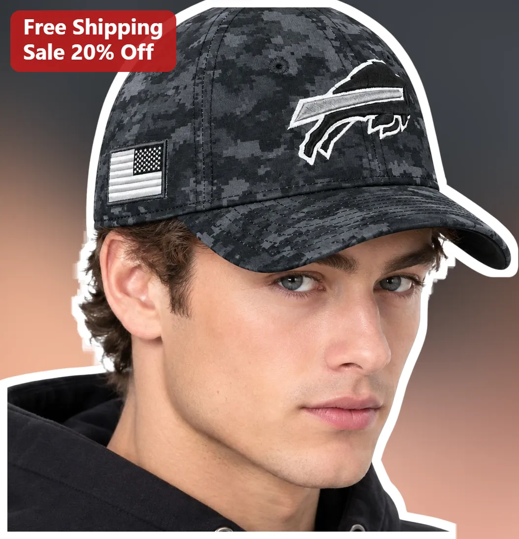 Buffalo Bills Camo Hat Digital Camouflage Baseball Cap with American Flag Patch for Men NFL Fans