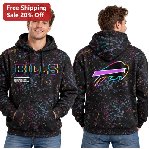 Buffalo Bills Crucial Catch Intercept Cancer Hoodie NFL Awareness Paint Splatter