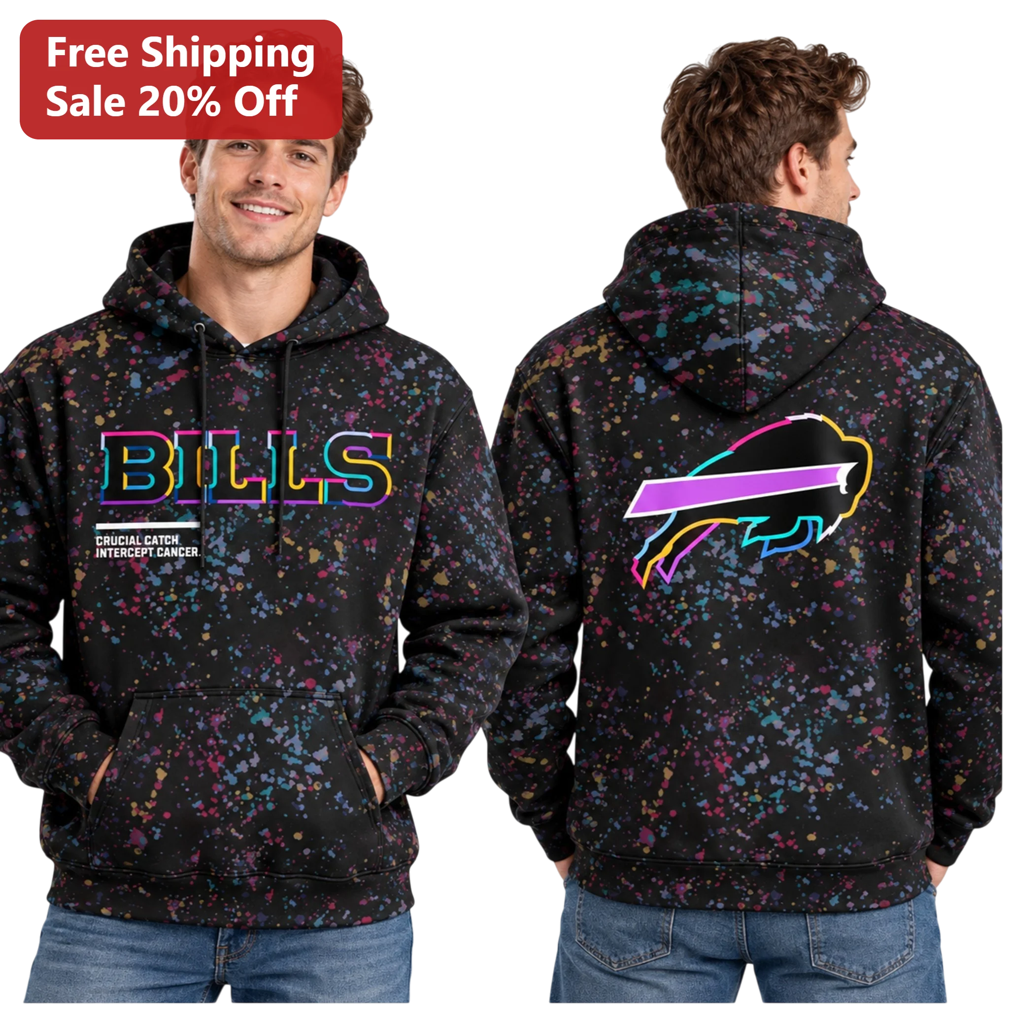 Buffalo Bills Crucial Catch Intercept Cancer Hoodie NFL Awareness Paint Splatter