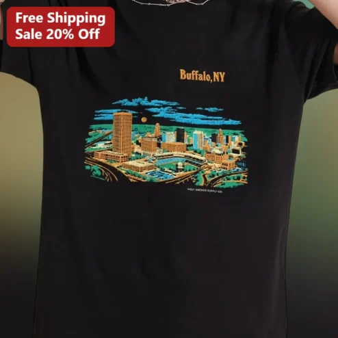 Buffalo NY Skyline Vintage Graphic Tee Retro Cityscape T-Shirt for Men Women