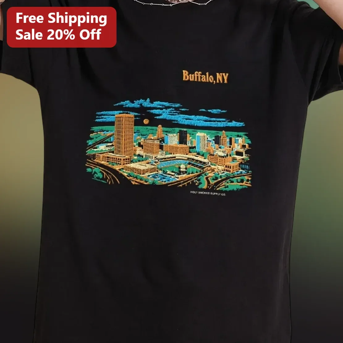 Buffalo NY Skyline Vintage Graphic Tee Retro Cityscape T-Shirt for Men Women