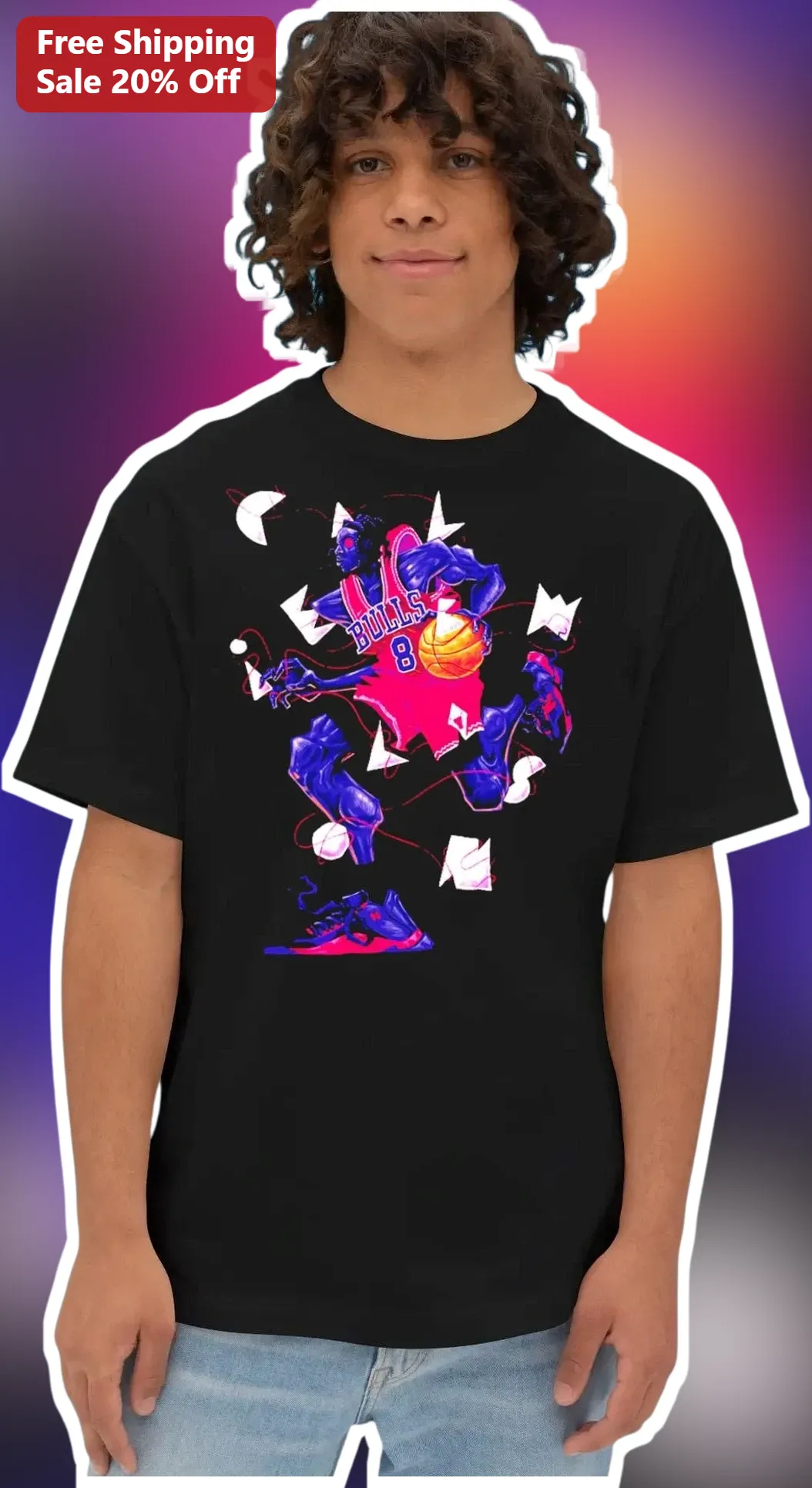 Bulls 8 Zach LaVine Glitch Art Tee Chicago Bulls Fan Apparel