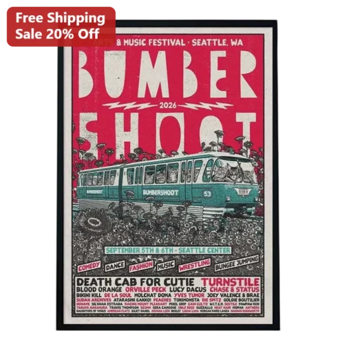 Bumbershoot Poster Seattle Music Festival Art Retro Gig Print Cat Streetcar Illustration