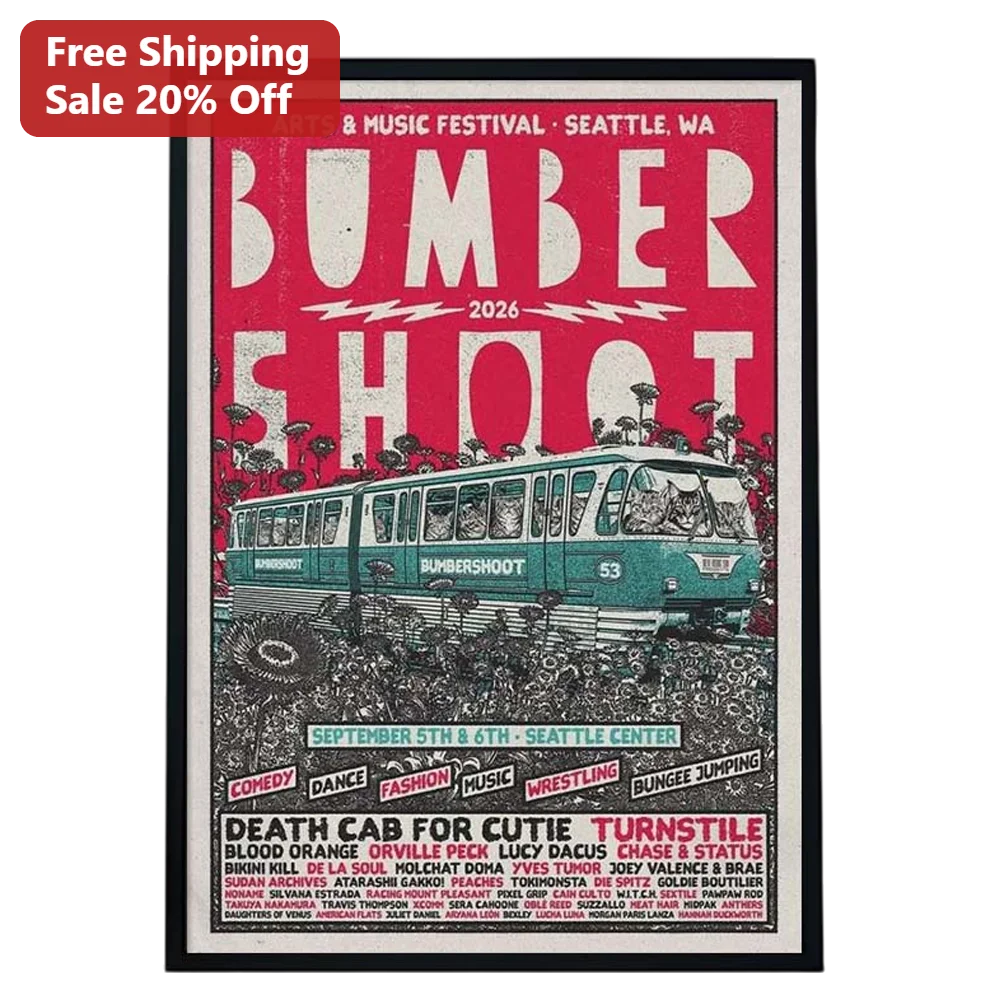 Bumbershoot Poster Seattle Music Festival Art Retro Gig Print Cat Streetcar Illustration