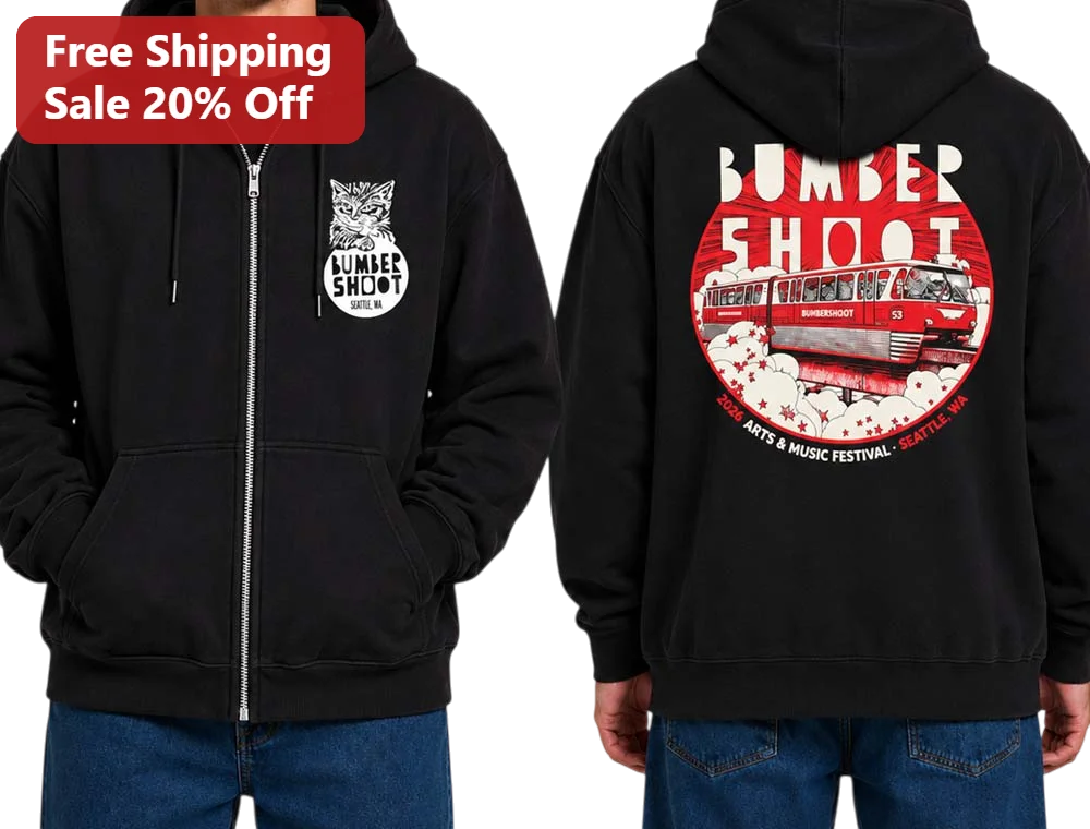 Bumbershoot Seattle Arts Music Festival Hoodie Vintage Monorail Graphic Zip Up