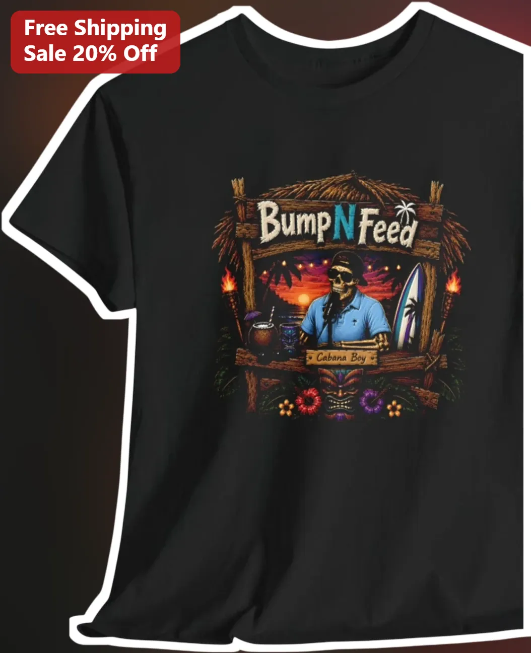 Bump N Feed Cabana Boy Graphic Tee Tropical Skeleton Beach Party Shirt