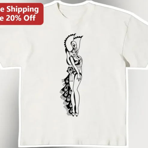 Burlesque Dancer Showgirl Illustration Tee Vintage Pin Up Cabaret Gift