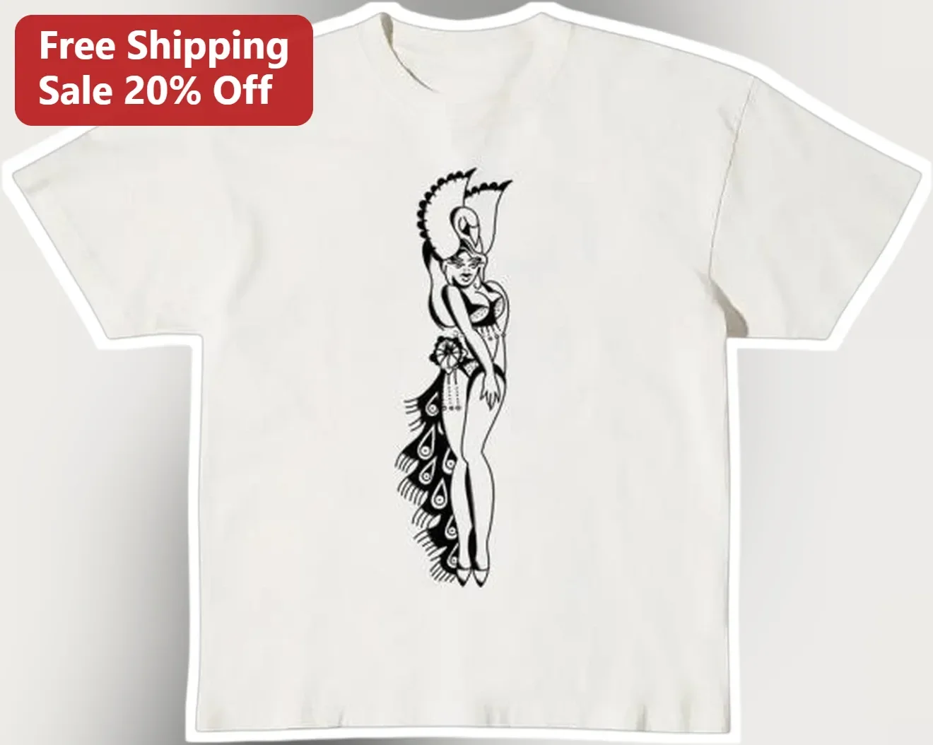 Burlesque Dancer Showgirl Illustration Tee Vintage Pin Up Cabaret Gift