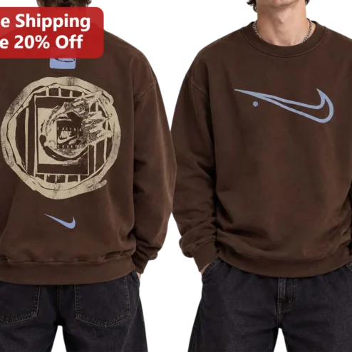 Cactus Nike Court Sweatshirt Vintage Distressed Brown Crewneck Streetwear Apparel