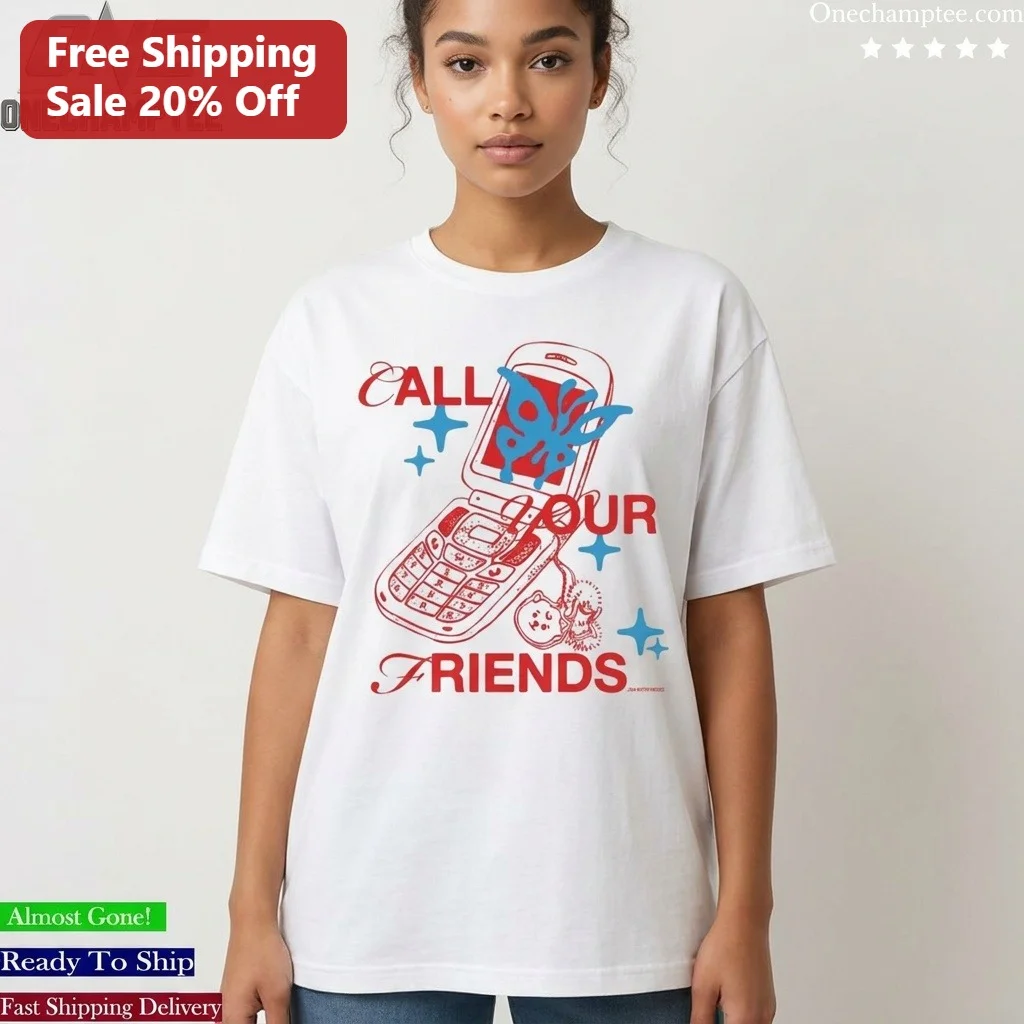 Call Your Friends Y2K Retro Flip Phone Butterfly Graphic Tee