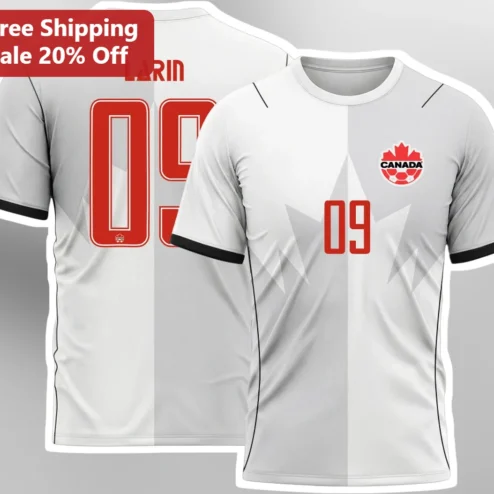Canada Soccer Jersey Style Tee Canadian Maple Leaf National Team Shirt Gift for Men Women