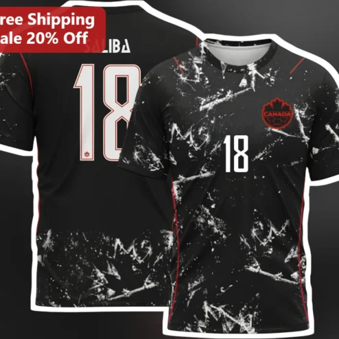 Canada Soccer Jersey William Saliba National Team Kit Black Shattered Glass Pattern