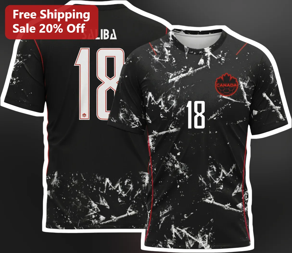 Canada Soccer Jersey William Saliba National Team Kit Black Shattered Glass Pattern