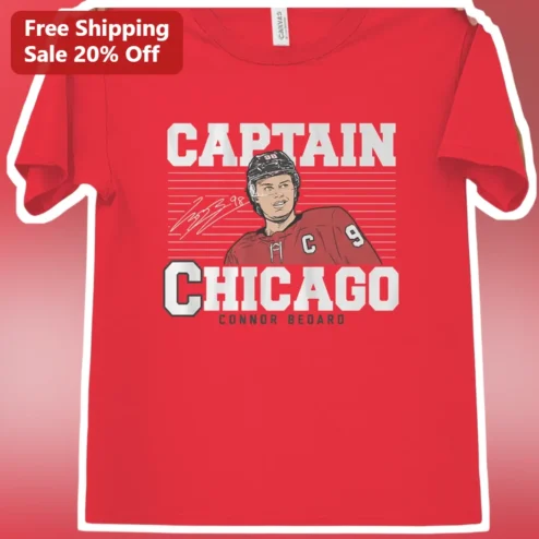 Captain Chicago Connor Bedard Vintage Style Graphic Tee for Men Women Hockey Fans