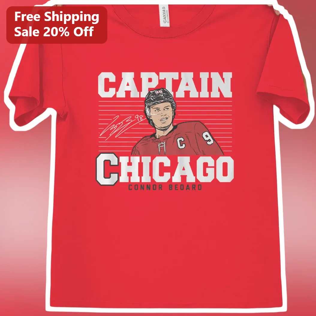 Captain Chicago Connor Bedard Vintage Style Graphic Tee for Men Women Hockey Fans