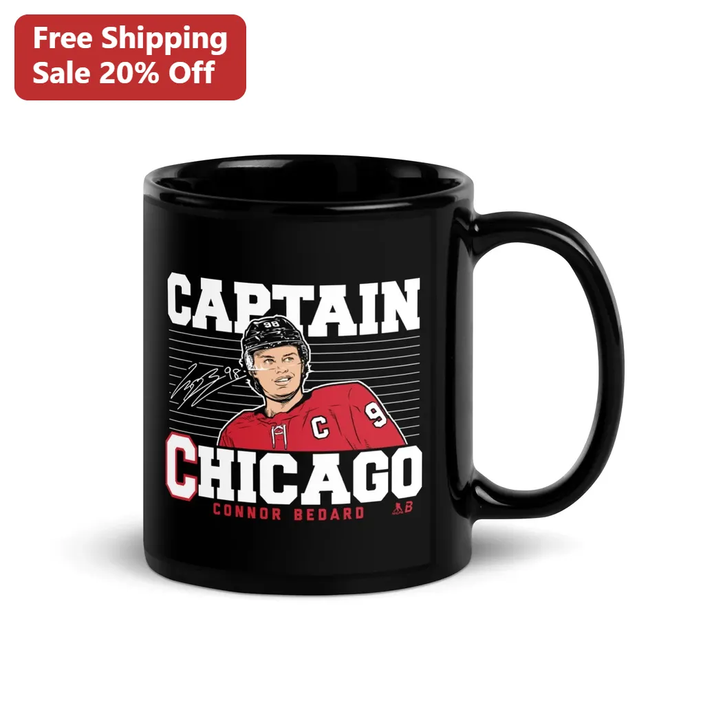Captain Chicago Mug Connor Bedard Hockey Fan Gift Black Ceramic Coffee Cup