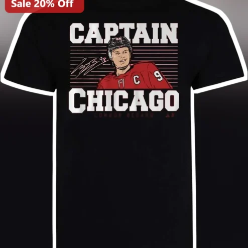 Captain Chicago Tee Connor Bedard Hockey Fan Vintage Style Black T-Shirt