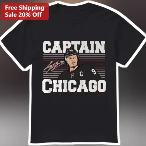 Captain Chicago Vintage Hockey Player Tee Connor Bedard Style Black Cotton Shirt