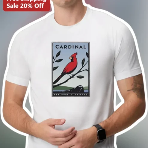 Cardinal New York Chicago Vintage Train Tee Red Bird Retro Travel Graphic Shirt