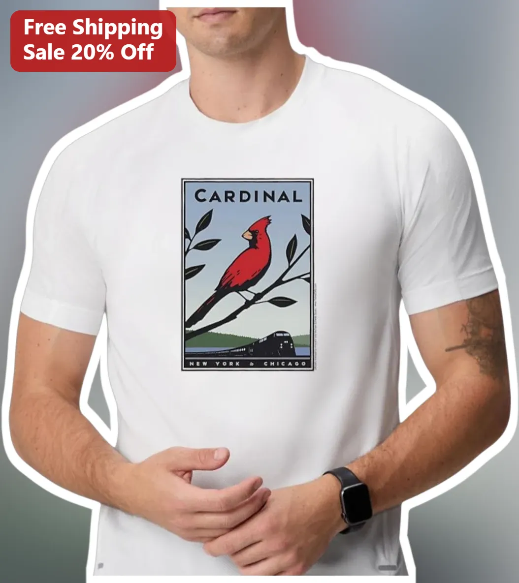 Cardinal New York Chicago Vintage Train Tee Red Bird Retro Travel Graphic Shirt