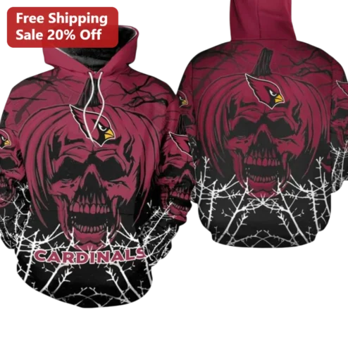 Cardinals Gothic Skull Hoodie Arizona Football Fan Maroon Black Sweatshirt