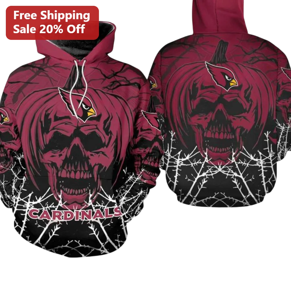 Cardinals Gothic Skull Hoodie Arizona Football Fan Maroon Black Sweatshirt