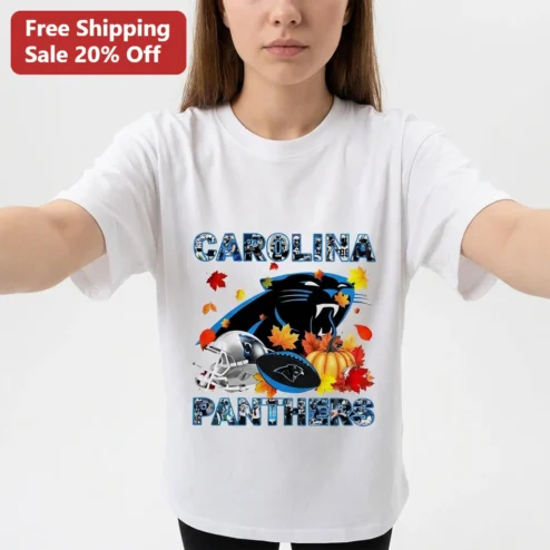 Carolina Panthers Fall Football Graphic Tee, Autumn Pumpkin Game Day Fan Shirt