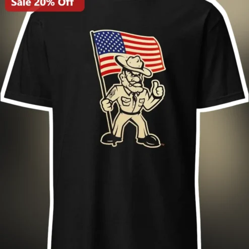 Cartoon Sheriff American Flag Tee Patriotic Western Law Enforcement Gift