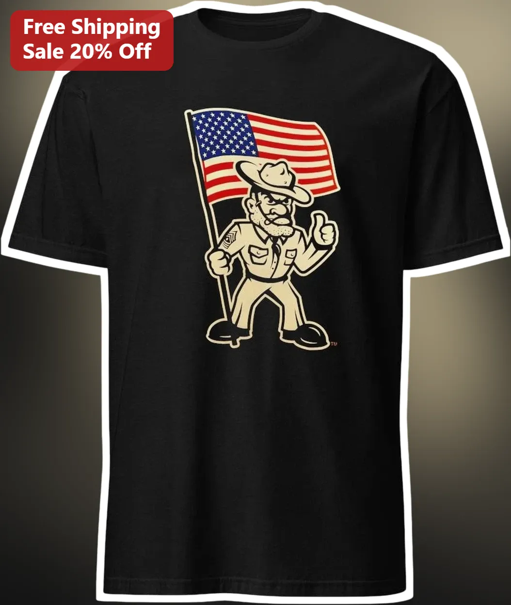 Cartoon Sheriff American Flag Tee Patriotic Western Law Enforcement Gift