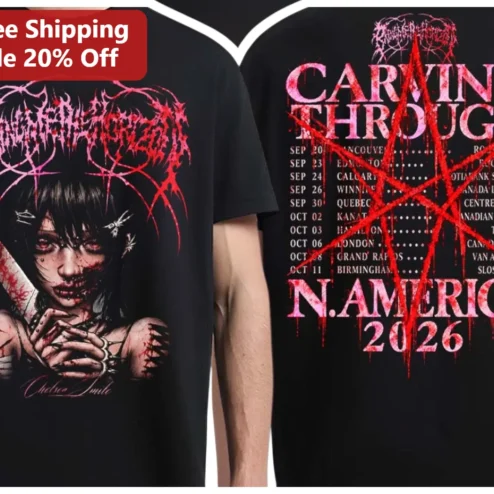 Carving Through N.America 2026 Tee Horror Metal Band Merch Chelsea Smiles Graphic Shirt