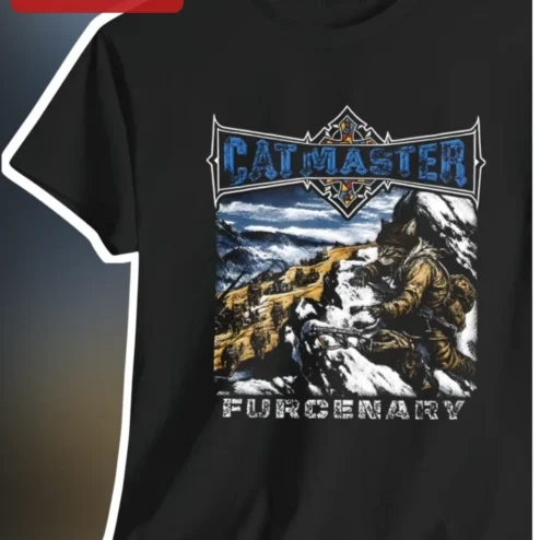 Catmaster Furcenary Funny Cat Warrior Graphic Tee