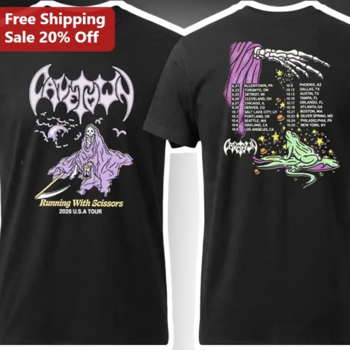 CAVEAT Running With Scissors 2026 USA Tour Graphic Tee Gothic Metal Band Merch