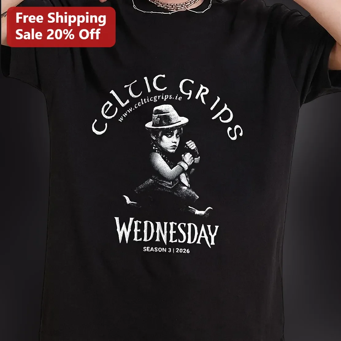 Celtic Grips Wednesday Addams Gothic Graphic Tee Netflix Series Merch