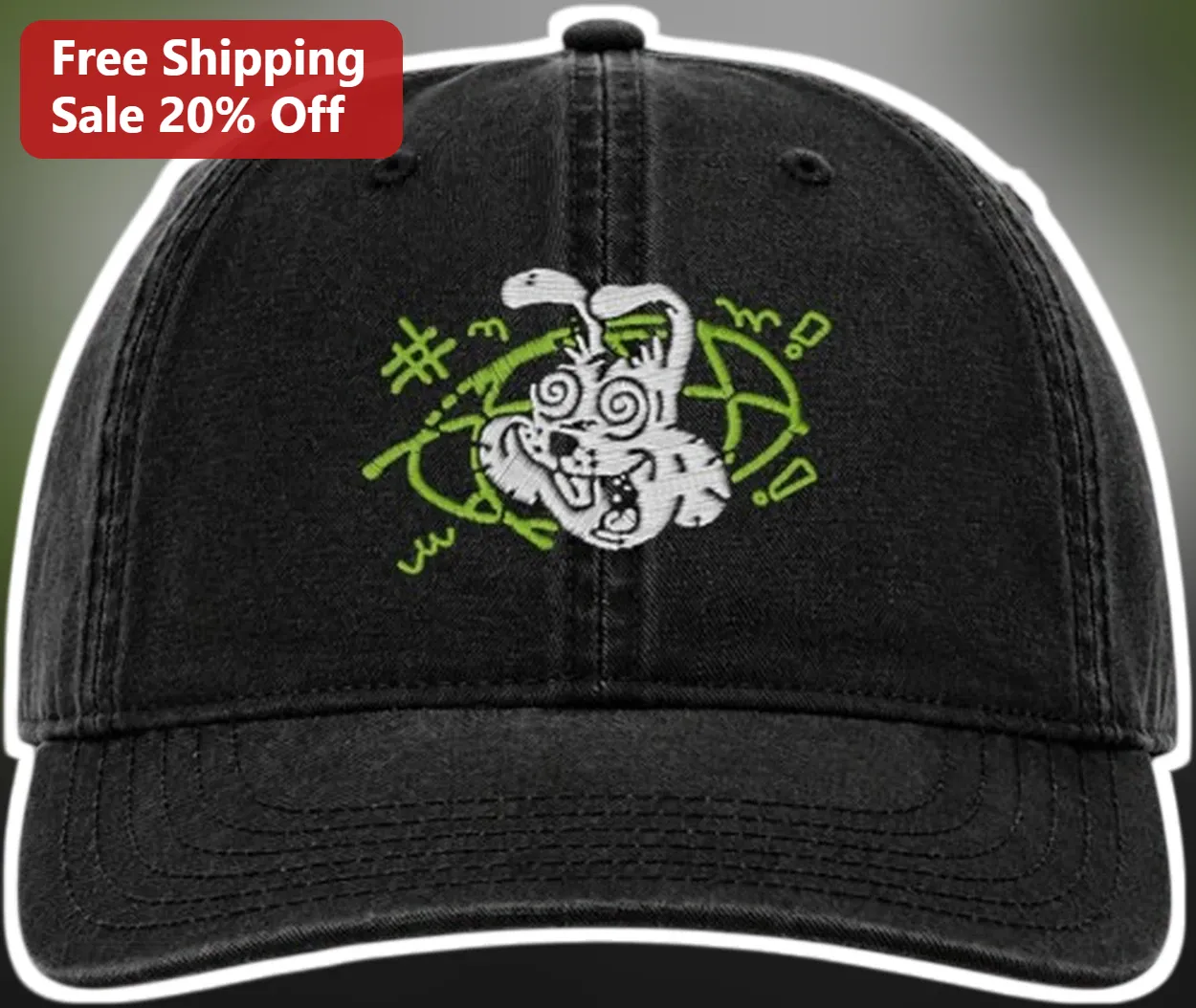 Chaotic Rabbit Hat Embroidered Distressed Baseball Cap Edgy Streetwear Bunny Dad Hat for Men