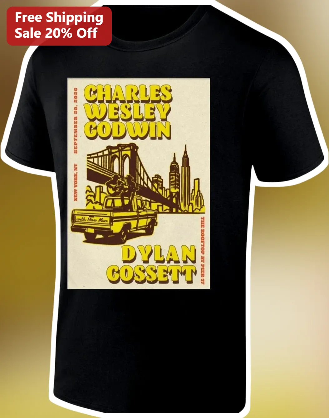 Charles Wesley Godwin Dylan Gossett Vintage Concert Poster Tee Country Folk Rock Shirt
