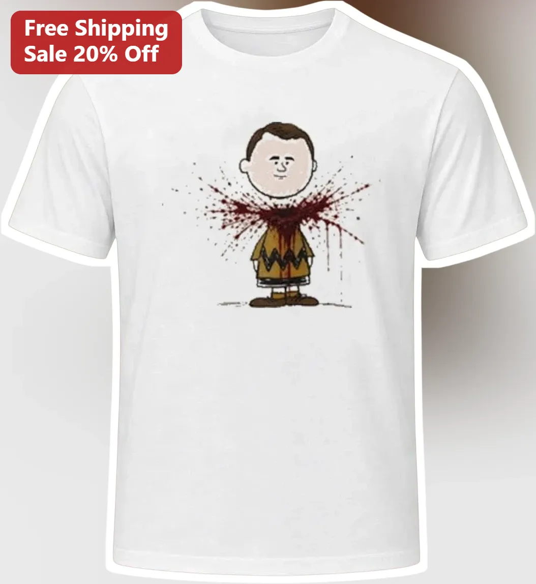 Charlie Brown Horror Parody Graphic Tee Scary Peanuts Cartoon Shirt for Adults