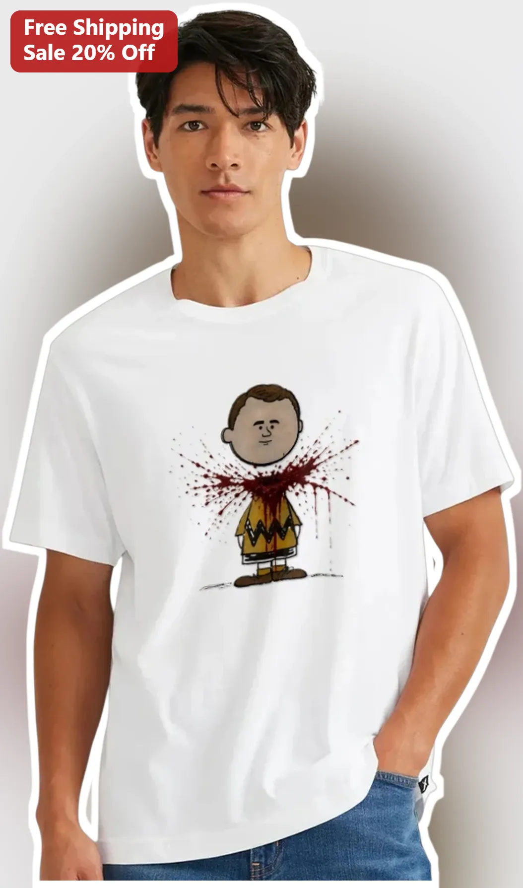 Charlie Brown Horror Parody Graphic Tee Scary Peanuts Slasher Movie Shirt
