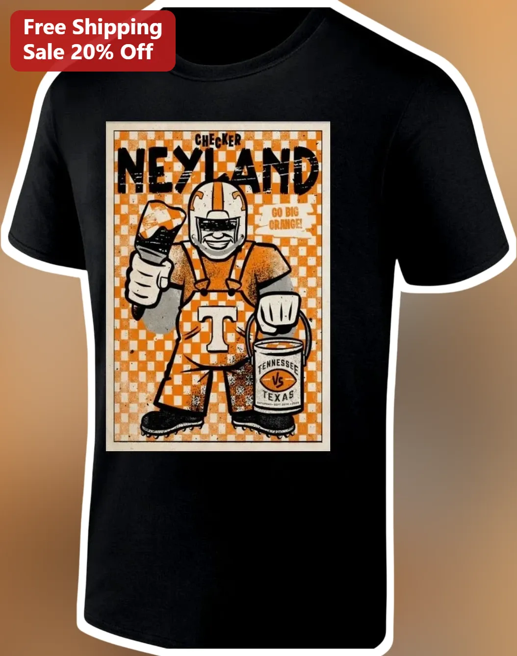 Checker Neyland Go Big Orange Tee Tennessee Volunteers College Football Fan Gift
