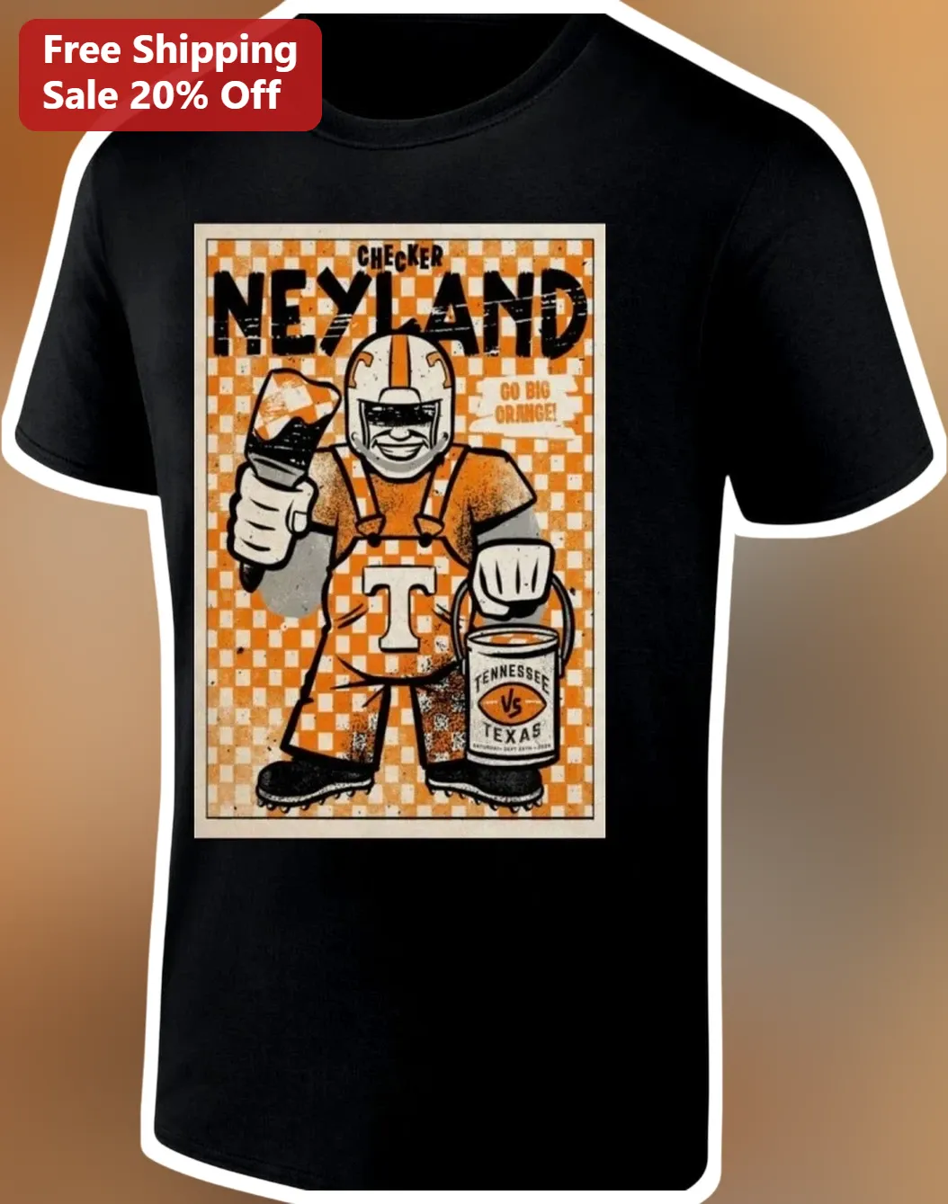 Checker Neyland Go Big Orange Tee Tennessee Volunteers Vintage Football Shirt
