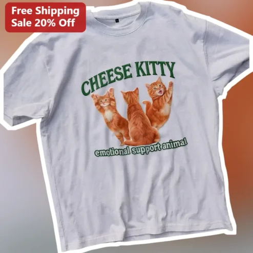Cheese Kitty Emotional Support Animal Tee Funny Orange Cat Graphic Shirt Gift for Cat Lovers