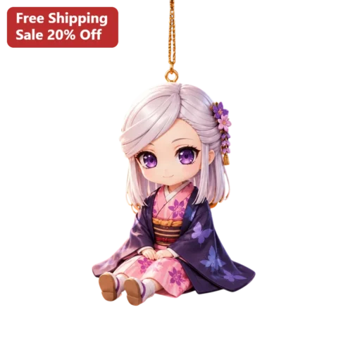Chibi Anime Girl Kimono Ornament Kawaii Japanese Style Hanging Decoration Gift for Fans