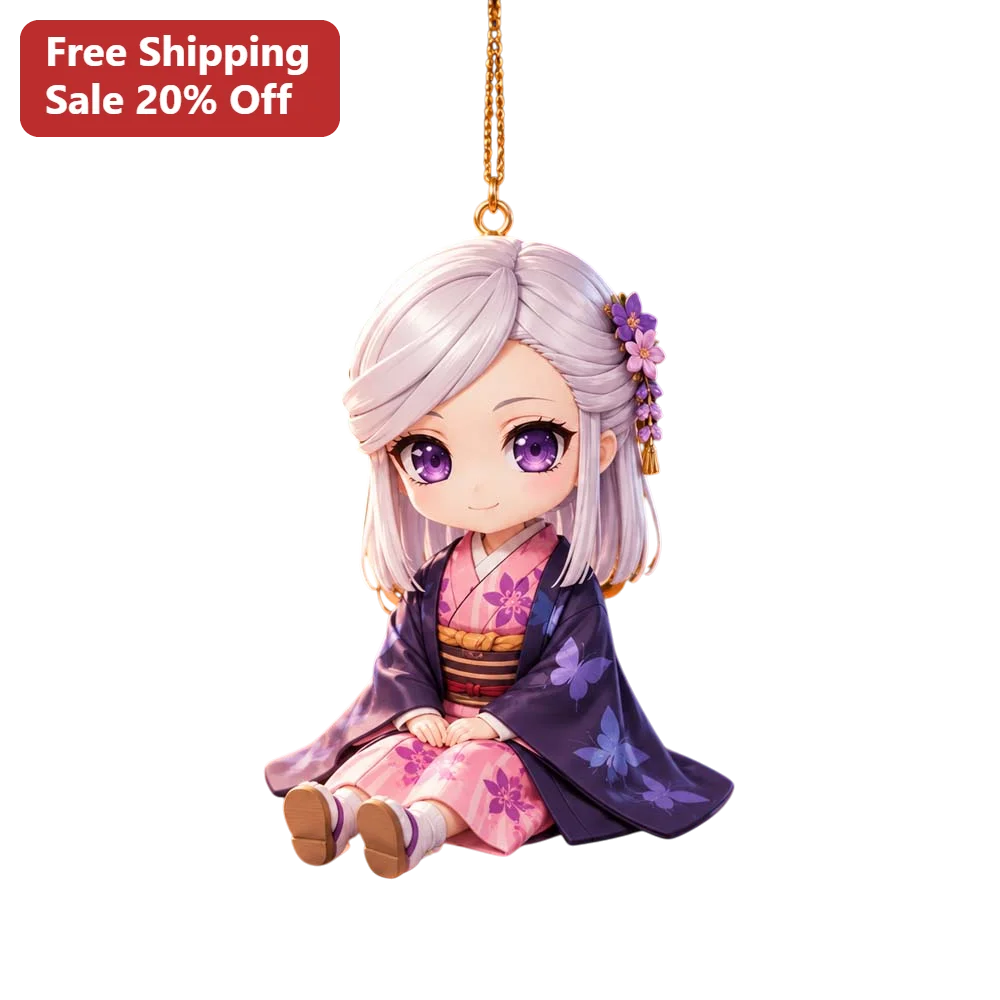 Chibi Anime Girl Kimono Ornament Kawaii Japanese Style Hanging Decoration Gift for Fans