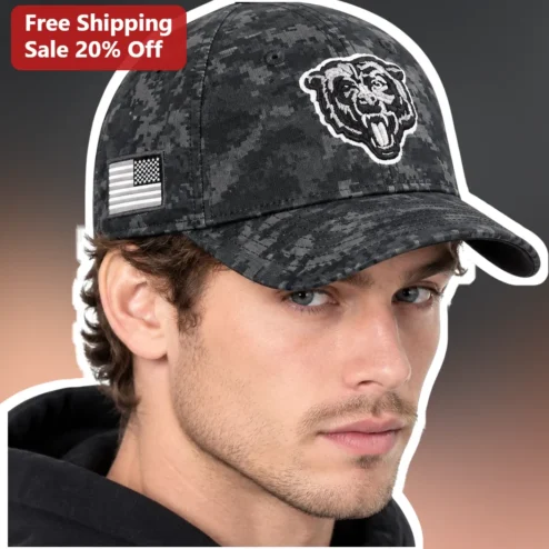 Chicago Bears Camo Hat NFL Fan Baseball Cap with American Flag Patch
