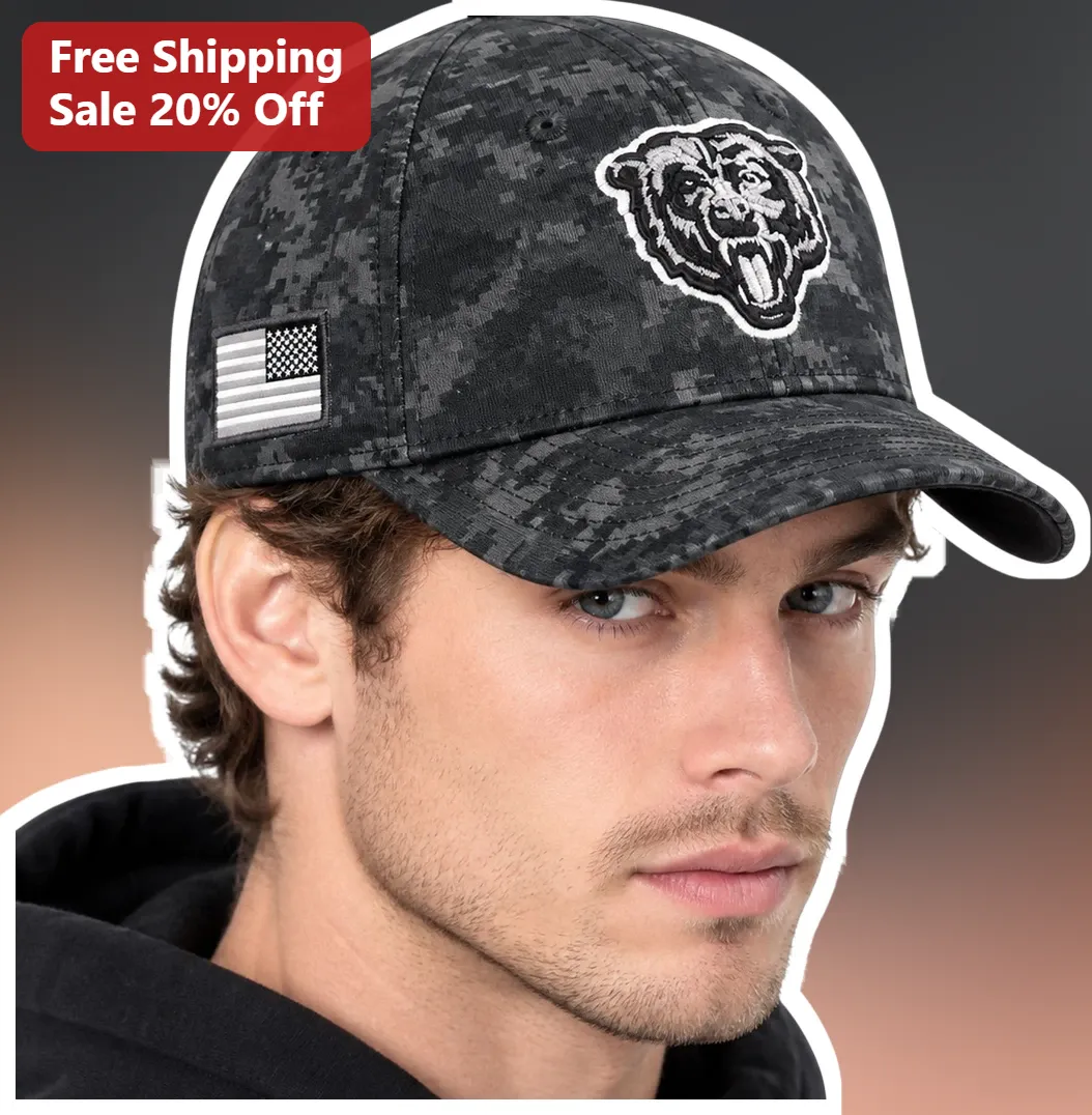 Chicago Bears Camo Hat NFL Fan Baseball Cap with American Flag Patch